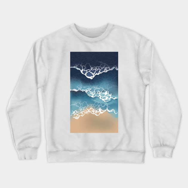 Waves Beach Illustration Crewneck Sweatshirt by Mako Design 